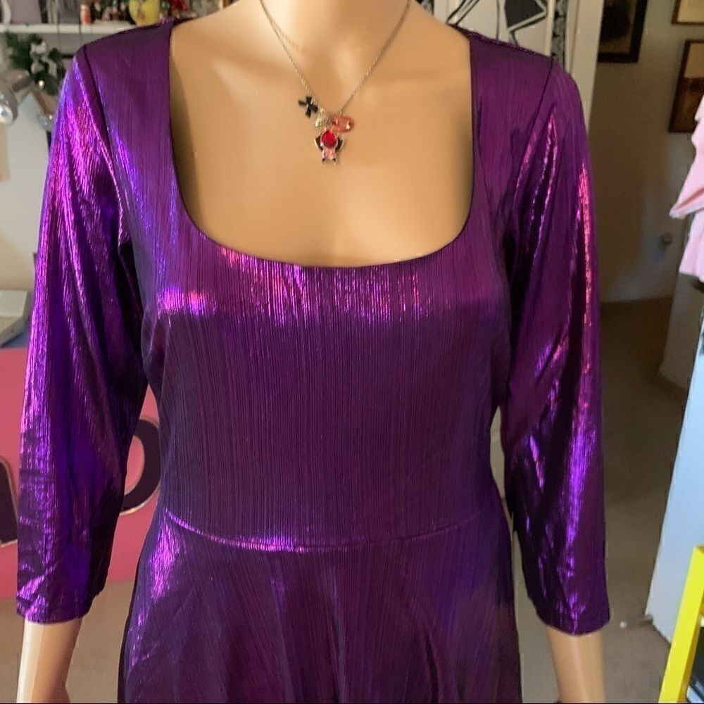 Radiant Spark Purple Metallic Skater Dress NWT SML - Picture 10 of 12